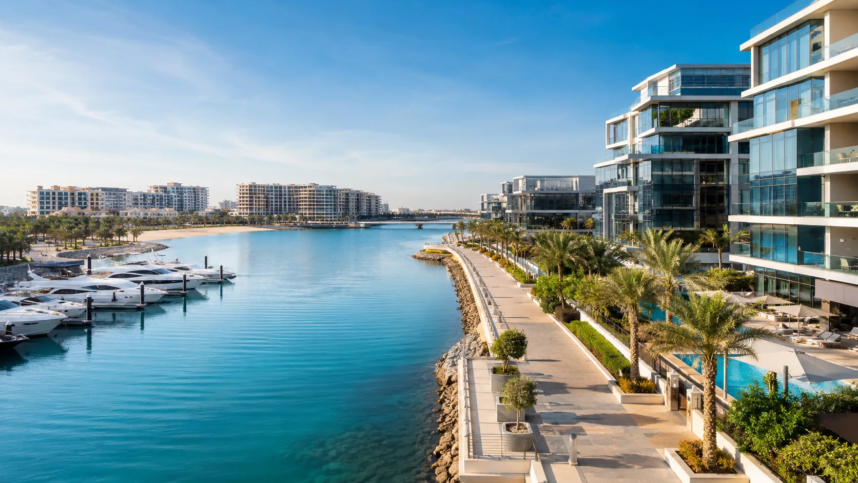 Al Raha Beach Abu Dhabi waterfront community with marina and residential towers
