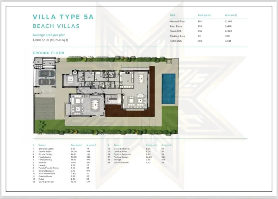 Ground floor plan - Hidd Al Saadiyat villa Type 5A
