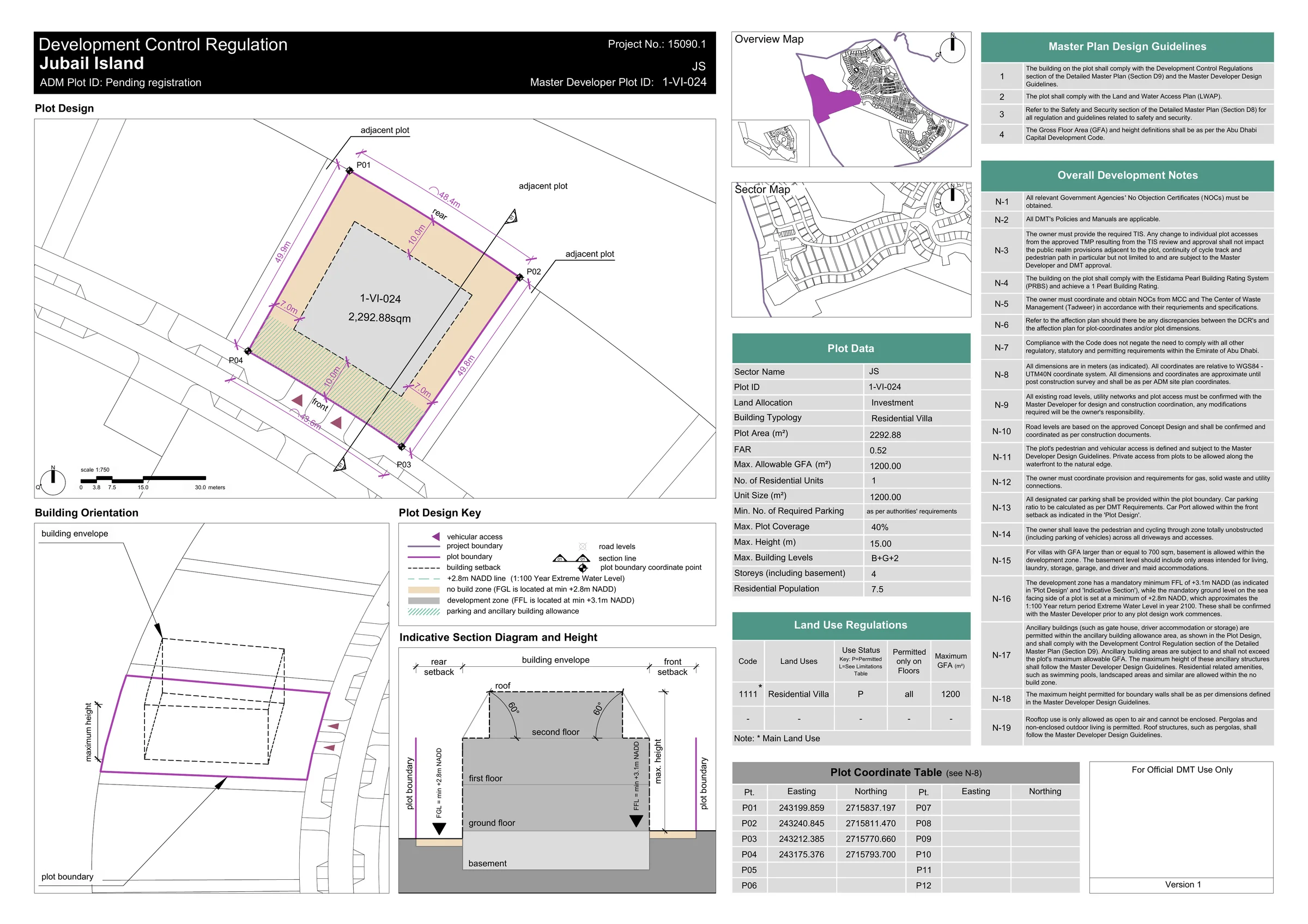 Development Control Regulation diagram, Al Jubail Island plot 1-VI-024