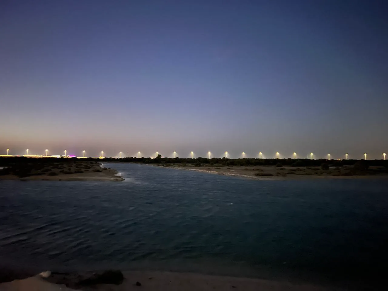 Dusk over the beachfront at Al Jubail Island