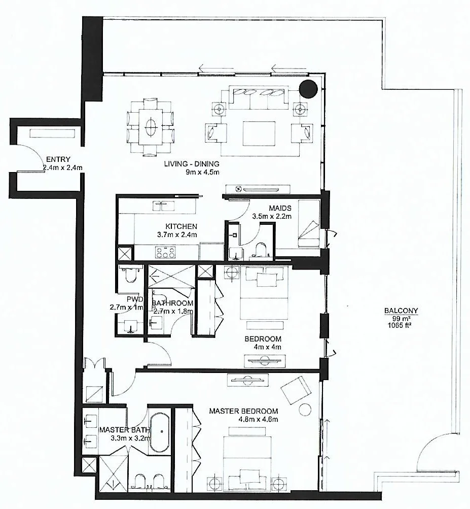 Two bedroom floor plan, Mamsha Al Saadiyat apartment